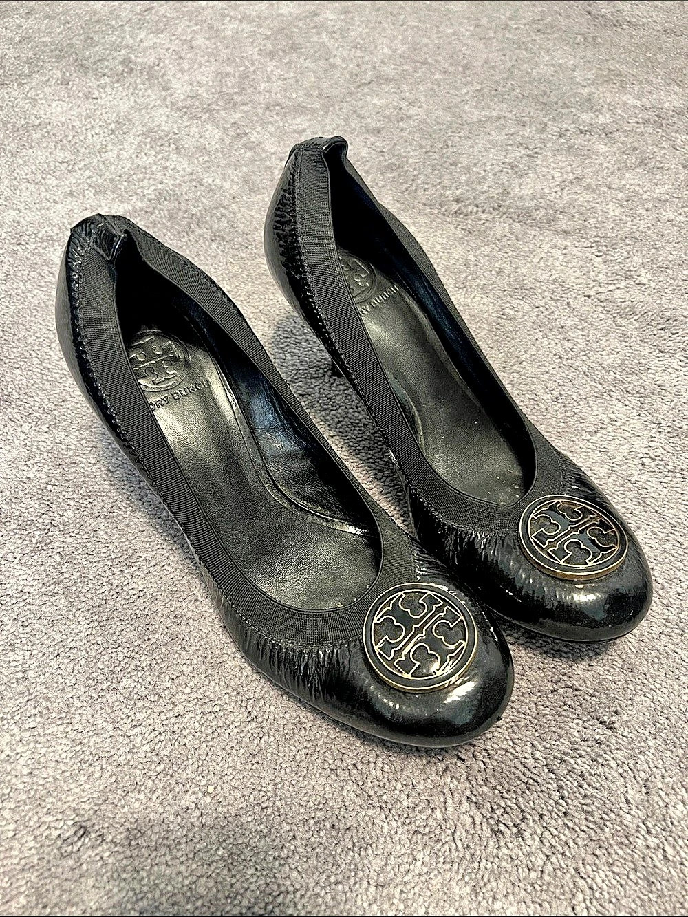 Tory Burch Caroline Wedge Pump Black Patent Heels